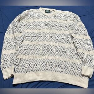 Vtg 90S Jantzen Dad Sweater Crewneck USA Made Blue Ivory Sz XL Tall Grandpa Core